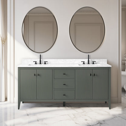 Meuble-lavabo double vasque Vanity Art 72 avec plateau en marbre reconstitué