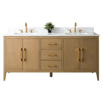 Meuble-lavabo double vasque Vanity Art 72 avec plateau en marbre reconstitué