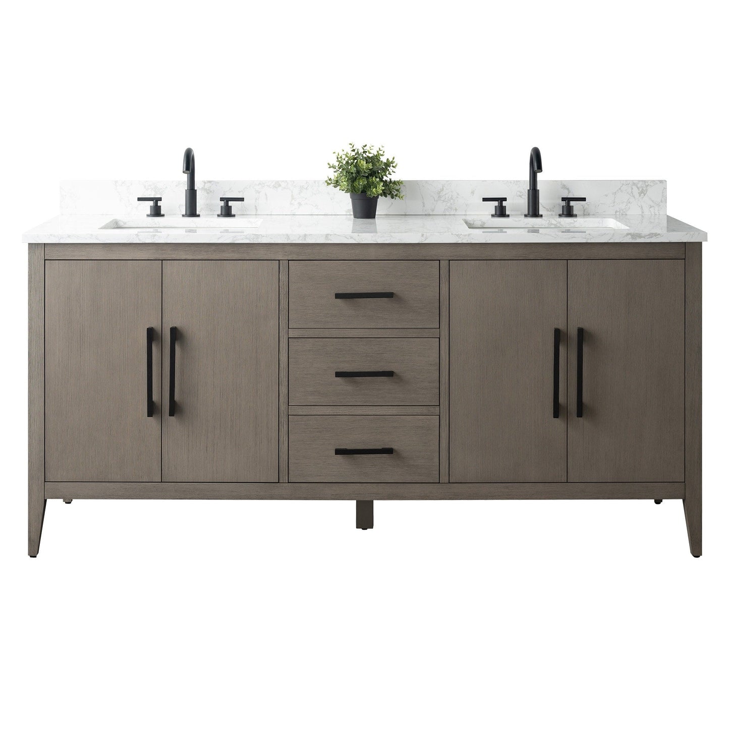 Meuble-lavabo double vasque Vanity Art 72 avec plateau en marbre reconstitué