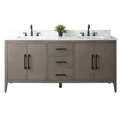 Meuble-lavabo double vasque Vanity Art 72 avec plateau en marbre reconstitué