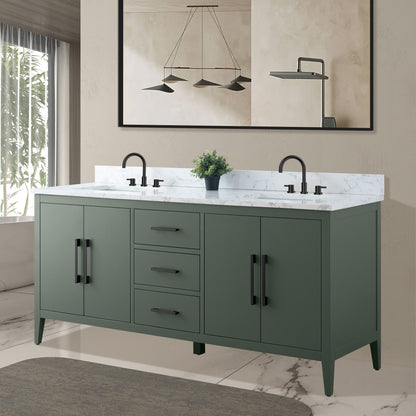 Meuble-lavabo double vasque Vanity Art 72 avec plateau en marbre reconstitué