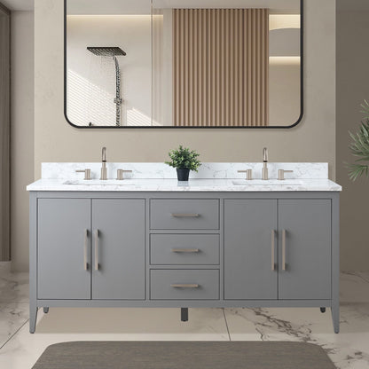 Meuble-lavabo double vasque Vanity Art 72 avec plateau en marbre reconstitué