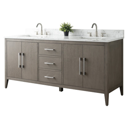 Meuble-lavabo double vasque Vanity Art 72 avec plateau en marbre reconstitué