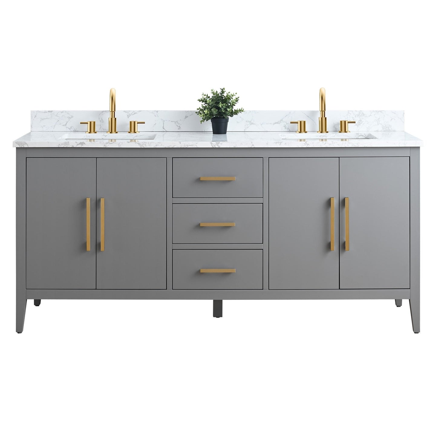 Meuble-lavabo double vasque Vanity Art 72 avec plateau en marbre reconstitué