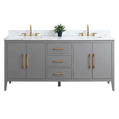 Meuble-lavabo double vasque Vanity Art 72 avec plateau en marbre reconstitué
