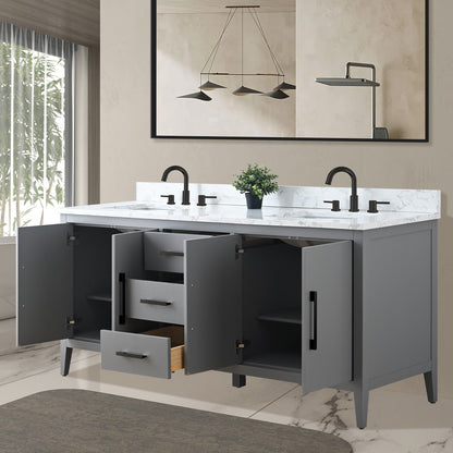 Meuble-lavabo double vasque Vanity Art 72 avec plateau en marbre reconstitué
