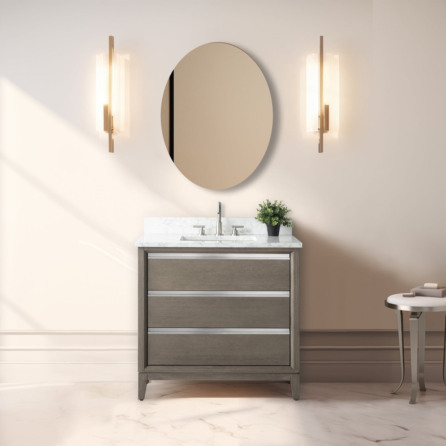 Meuble-lavabo de salle de bain Vanity Art avec lavabo en céramique et plateau en marbre reconstitué