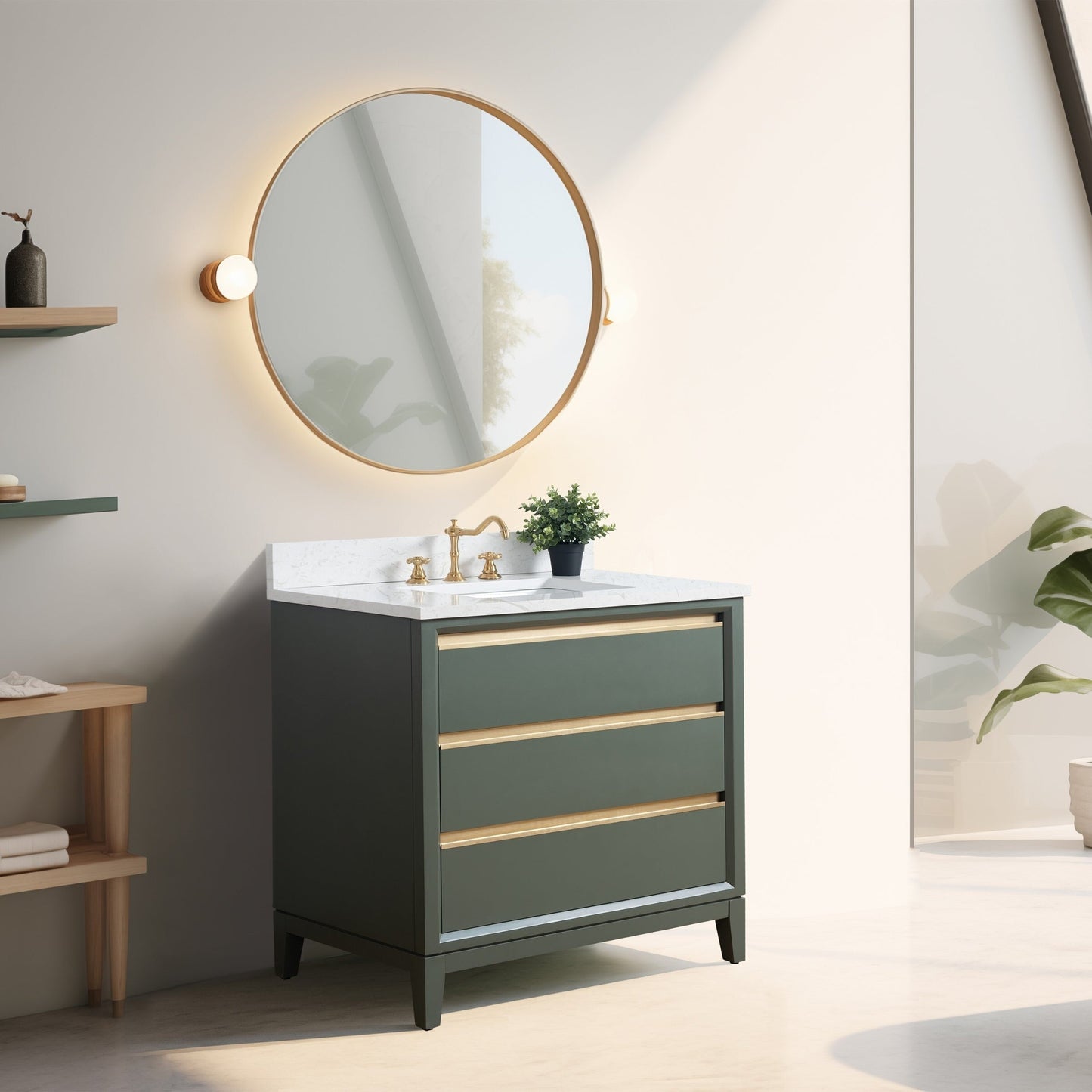 Meuble-lavabo de salle de bain Vanity Art avec lavabo en céramique et plateau en marbre reconstitué