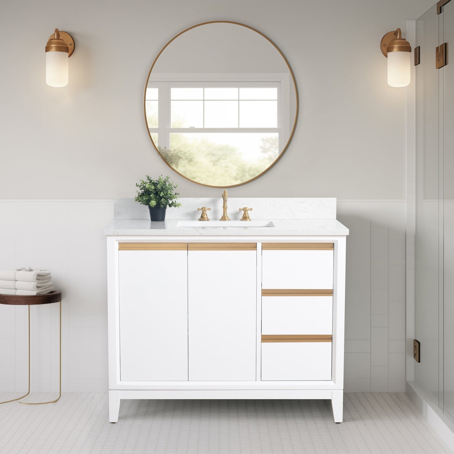 Meuble-lavabo de salle de bain Vanity Art avec lavabo en céramique et plateau en marbre reconstitué