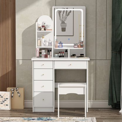 Ensemble de coiffeuse avec miroir et lampe, coiffeuse de maquillage avec tabouret