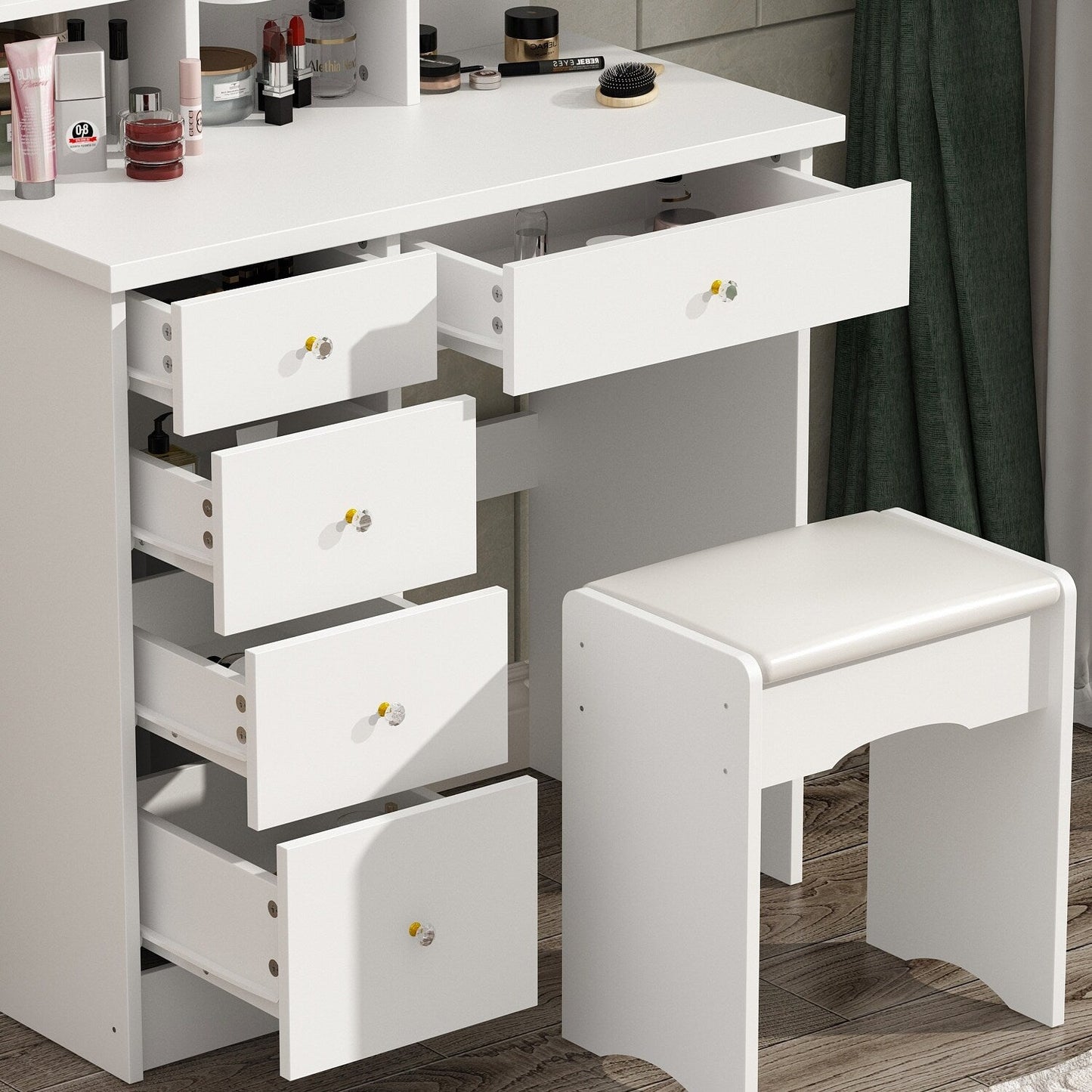Ensemble de coiffeuse avec miroir et lampe, coiffeuse de maquillage avec tabouret