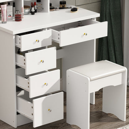 Ensemble de coiffeuse avec miroir et lampe, coiffeuse de maquillage avec tabouret