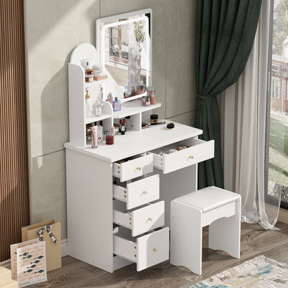 Ensemble de coiffeuse avec miroir et lampe, coiffeuse de maquillage avec tabouret