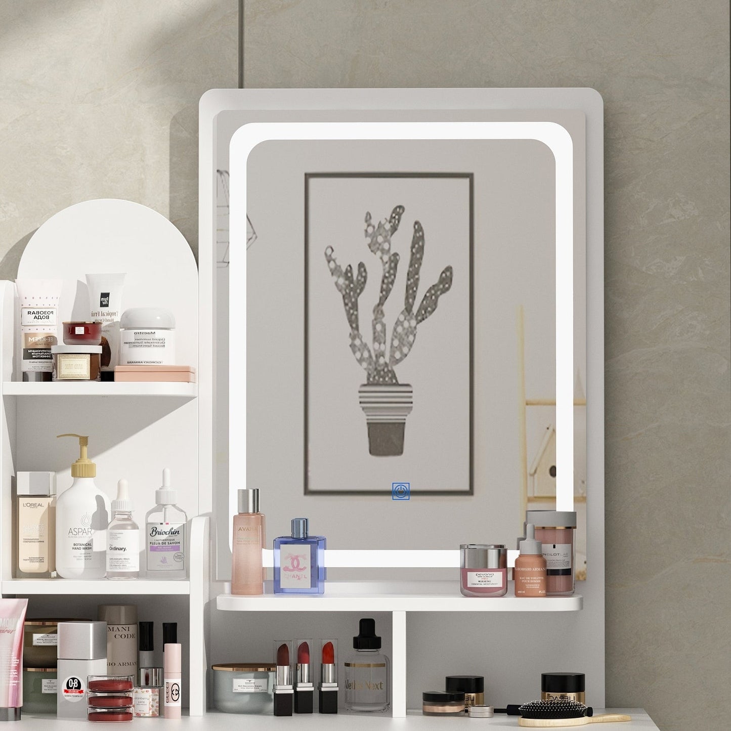 Ensemble de coiffeuse avec miroir et lampe, coiffeuse de maquillage avec tabouret