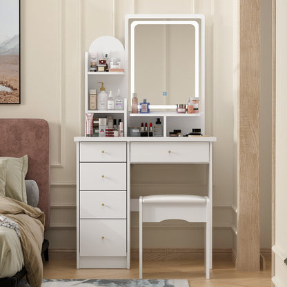 Ensemble de coiffeuse avec miroir et lampe, coiffeuse de maquillage avec tabouret