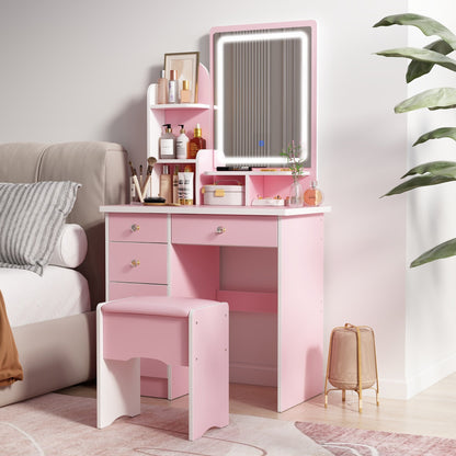 Ensemble de coiffeuse avec miroir et lampe, coiffeuse de maquillage avec tabouret