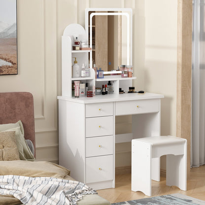 Ensemble de coiffeuse avec miroir et lampe, coiffeuse de maquillage avec tabouret