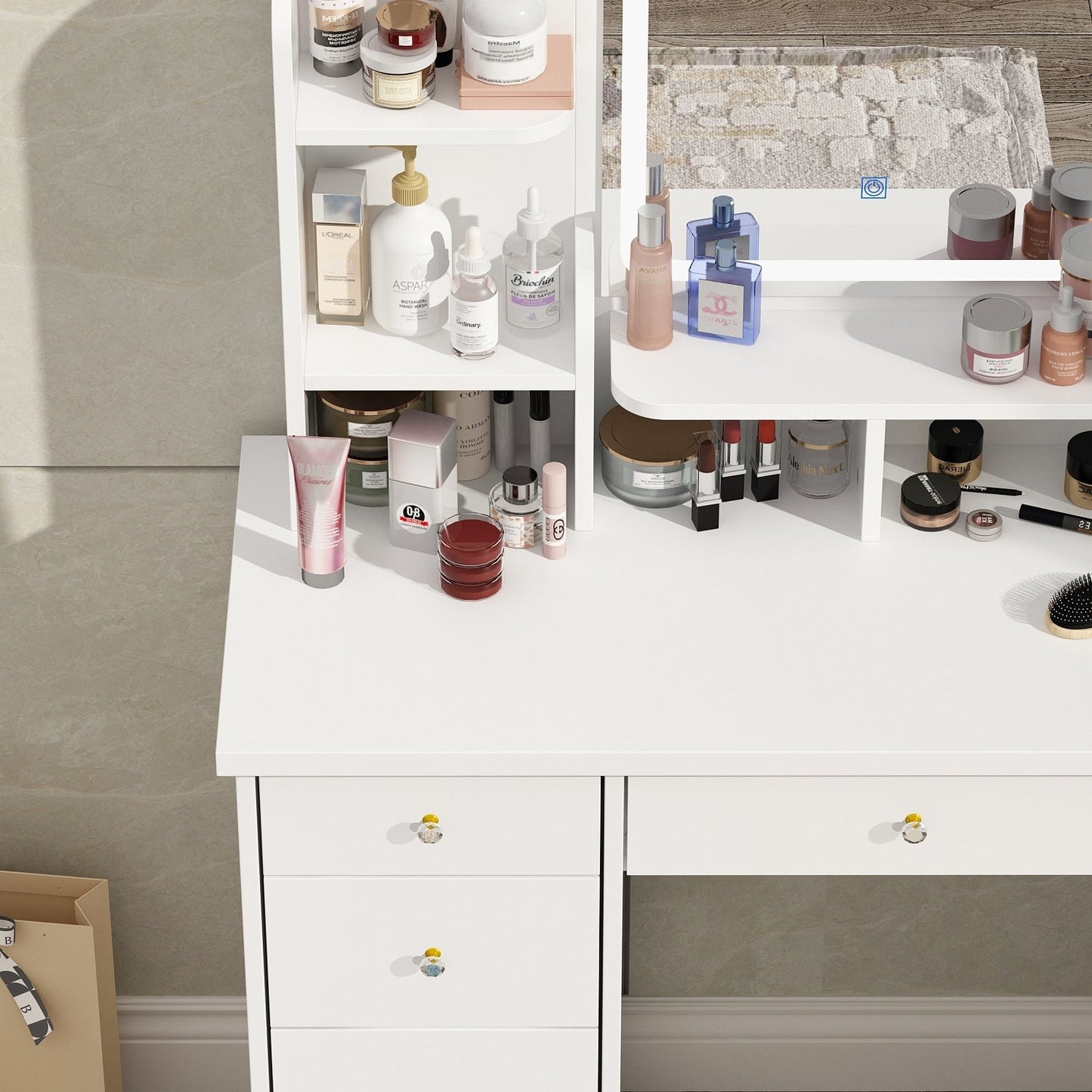Ensemble de coiffeuse avec miroir et lampe, coiffeuse de maquillage avec tabouret