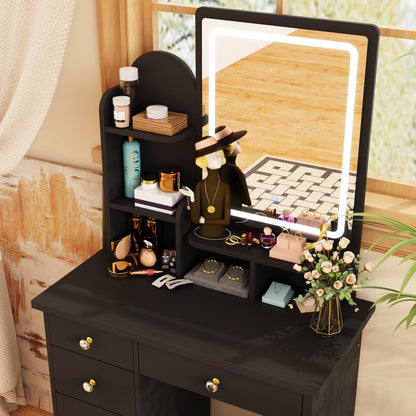 Ensemble de coiffeuse avec miroir et lampe, coiffeuse de maquillage avec tabouret