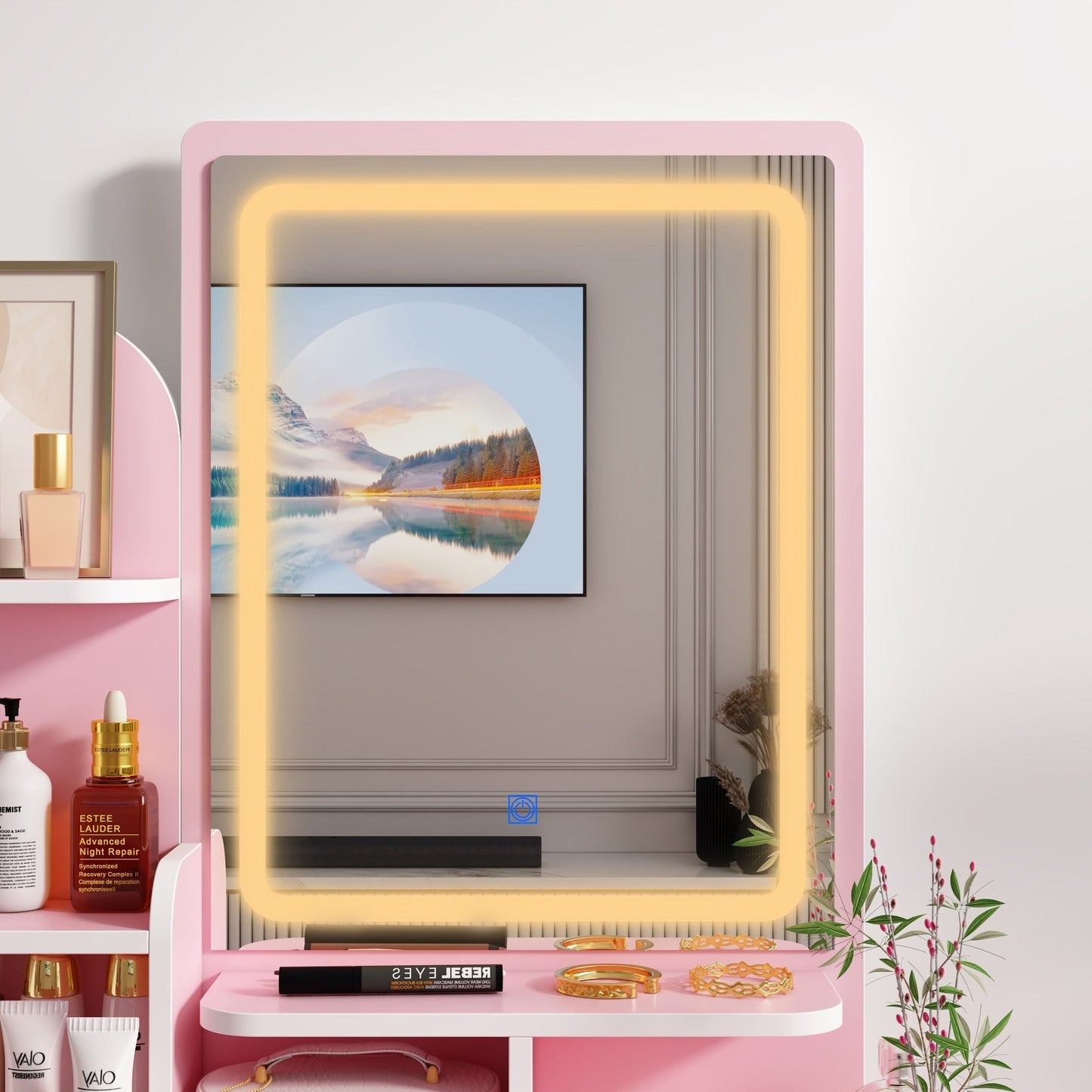 Ensemble de coiffeuse avec miroir et lampe, coiffeuse de maquillage avec tabouret
