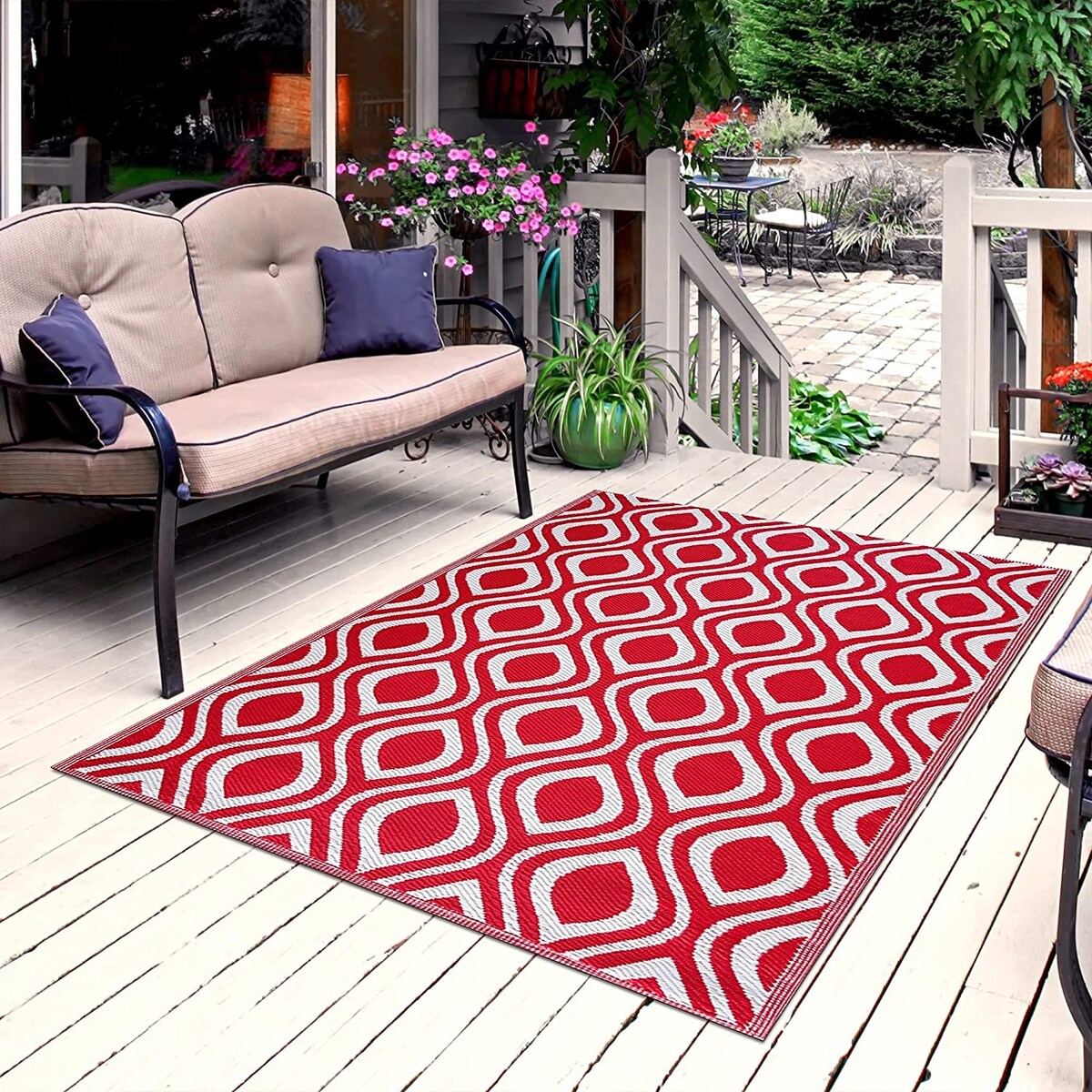 Tapis de sol d'extérieur léger et réversible en plastique recyclé Venice