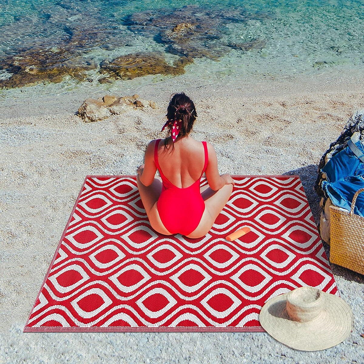 Tapis de sol d'extérieur léger et réversible en plastique recyclé Venice