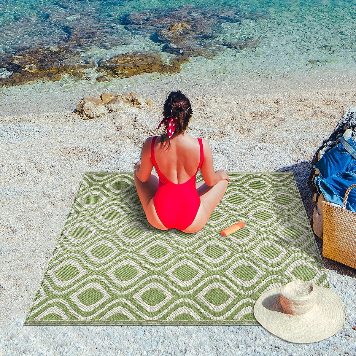 Tapis de sol d'extérieur léger et réversible en plastique recyclé Venice