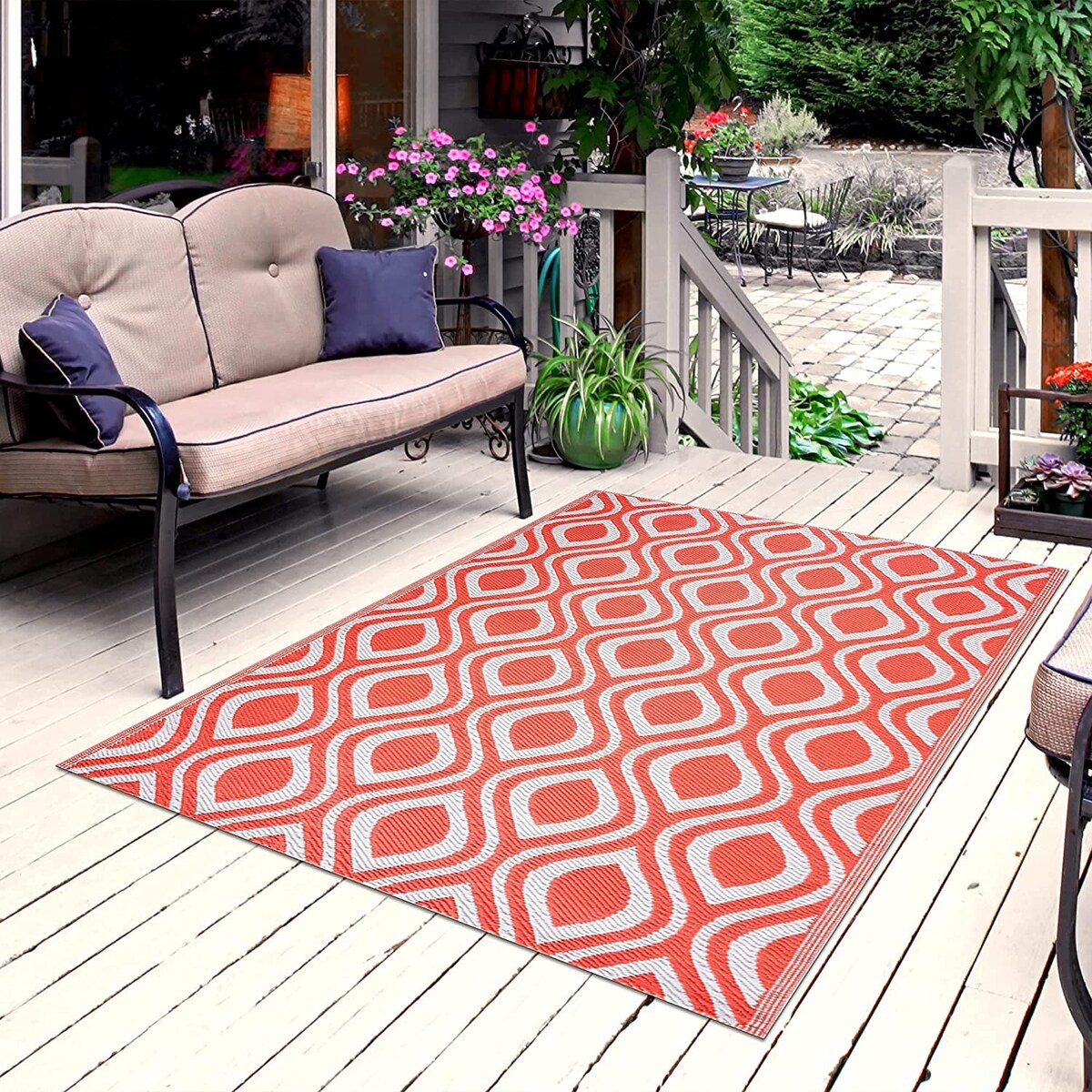 Tapis de sol d'extérieur léger et réversible en plastique recyclé Venice