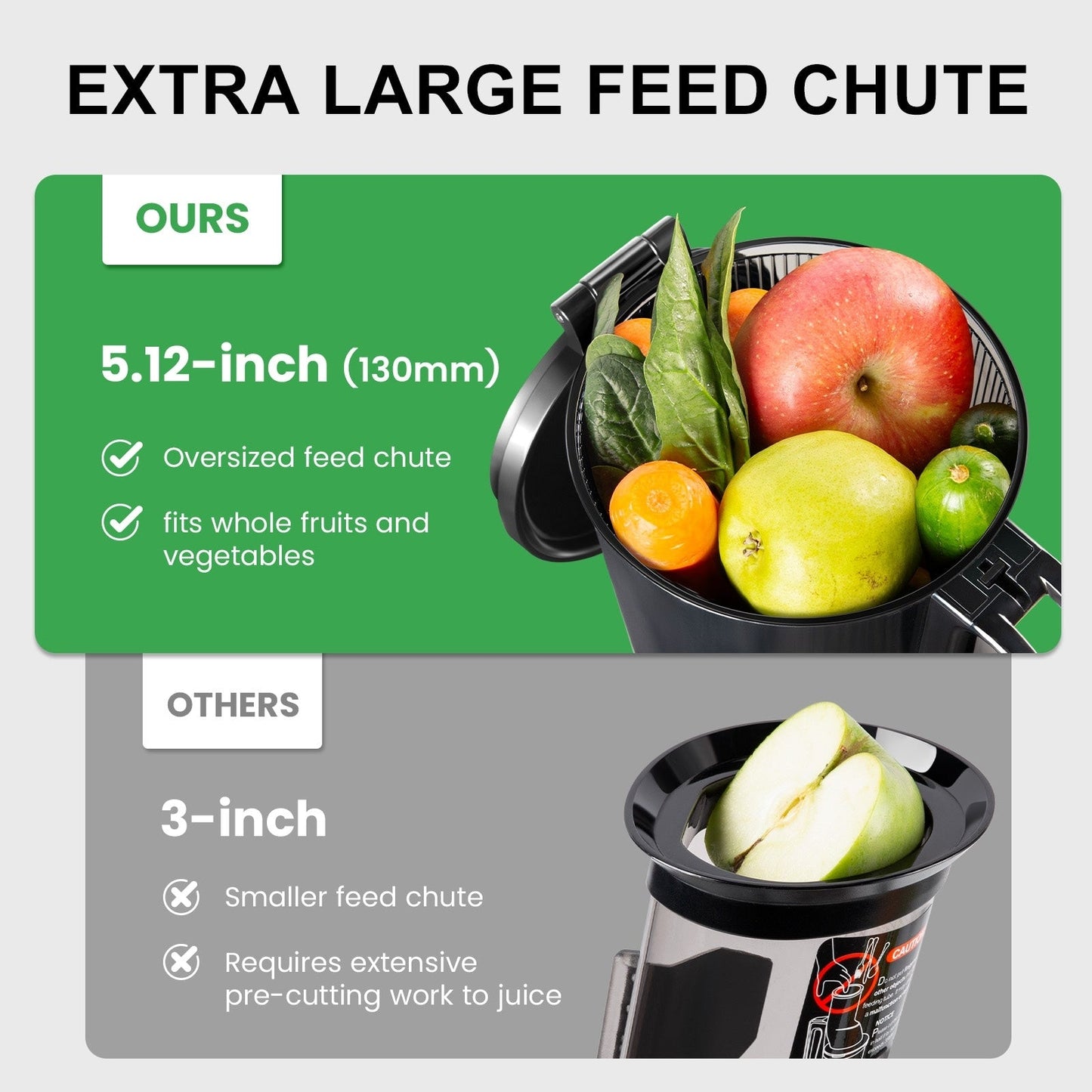 Extracteur de jus à mastication lente Ventray 900, extracteur de jus à pression à froid avec goulotte d'alimentation extra large de 5,1 pouces