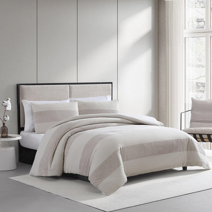Parure de couette Vera Wang en chenille gaufrée beige à rayures