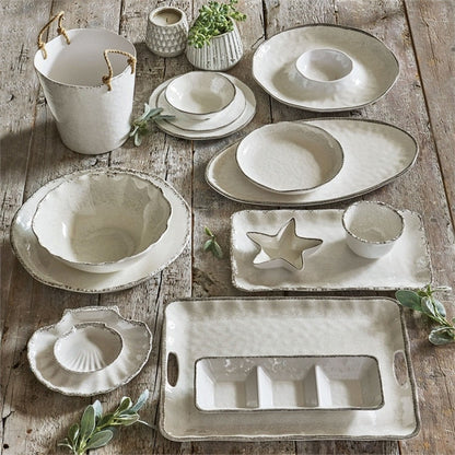 Ensemble de 4 assiettes de table en mélamine solide émaillée craquelée Veranda de 10,75 po, lavables au lave-vaisselle, pour l'intérieur et l'extérieur, couleur ivoire
