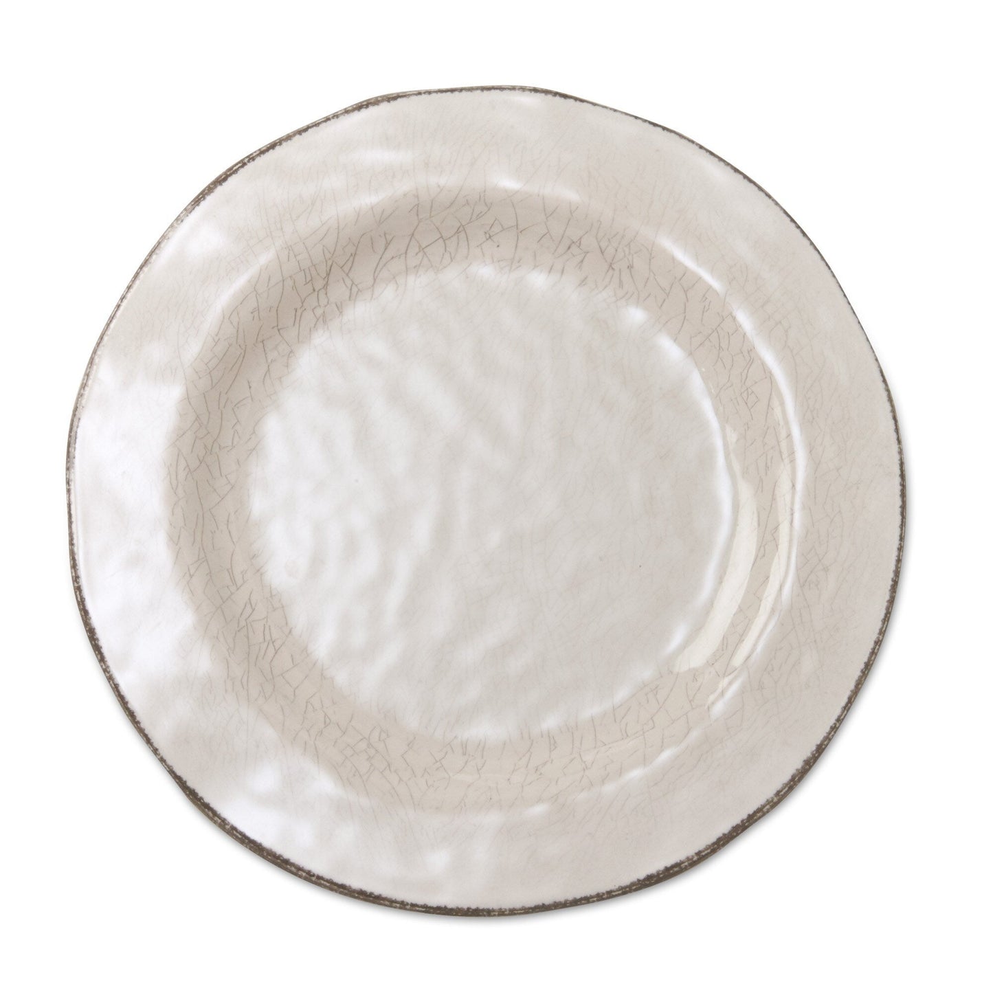 Ensemble de 4 assiettes de table en mélamine solide émaillée craquelée Veranda de 10,75 po, lavables au lave-vaisselle, pour l'intérieur et l'extérieur, couleur ivoire