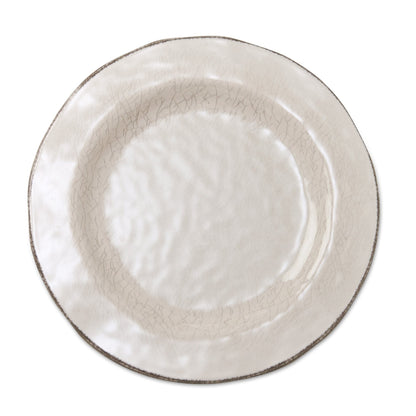 Ensemble de 4 assiettes de table en mélamine solide émaillée craquelée Veranda de 10,75 po, lavables au lave-vaisselle, pour l'intérieur et l'extérieur, couleur ivoire