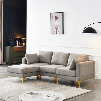 Versatile L Shape Couch with Ottoman - Soft Polyester Fabric for Ultimate Comfort
