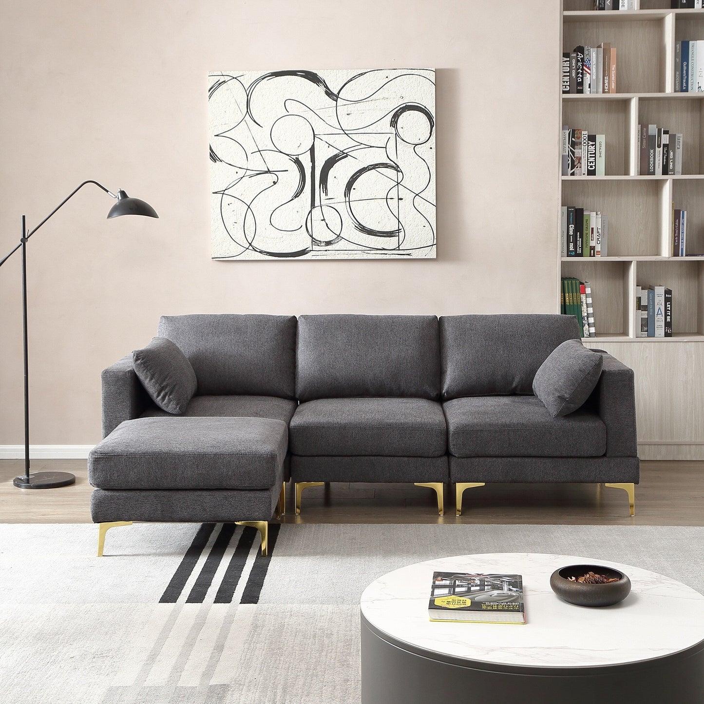 Versatile L Shape Couch with Ottoman - Soft Polyester Fabric for Ultimate Comfort