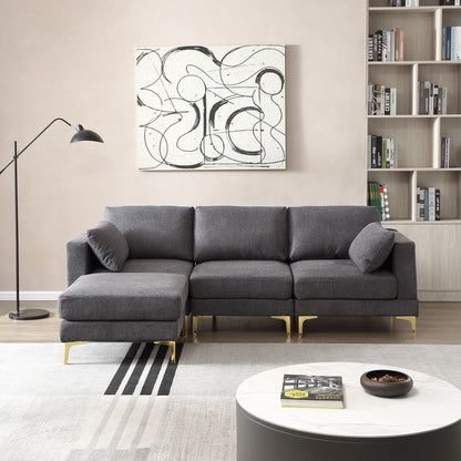 Versatile L Shape Couch with Ottoman - Soft Polyester Fabric for Ultimate Comfort