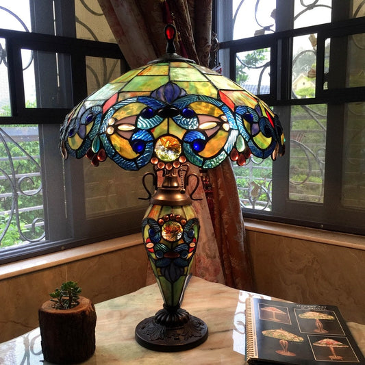 Lampe de table de style Tiffany de style victorien à 2 et 1 lumière