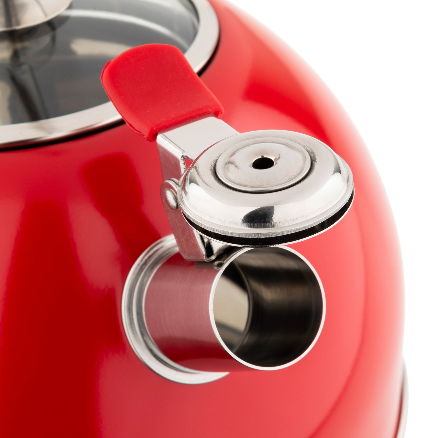 Bouilloire sifflante Viking en acier inoxydable rouge de 2,6 litres avec base à 3 couches