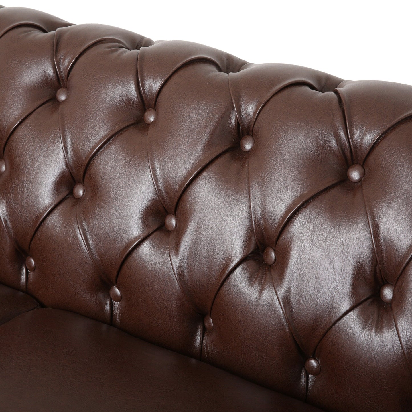 Vintage 6-Seater PU Leather Sectional Sofa with Tufted Back, Nailhead Trim and Wood Legs for Living Room