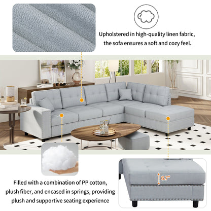Vintage L-Shaped Modular Sectional Sofa with Removable Cushions and 2 Pillows for Living Room Office