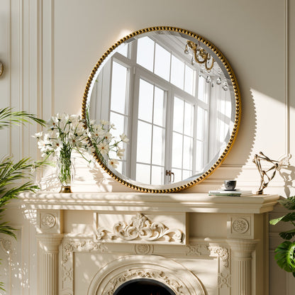 Miroir de salle de bain rond vintage avec cadre perlé