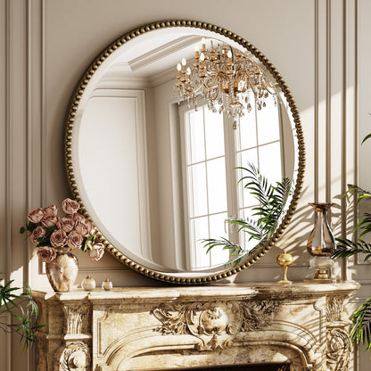 Miroir de salle de bain rond vintage avec cadre perlé