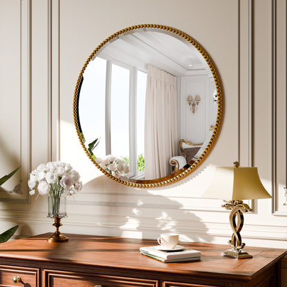 Miroir de salle de bain rond vintage avec cadre perlé