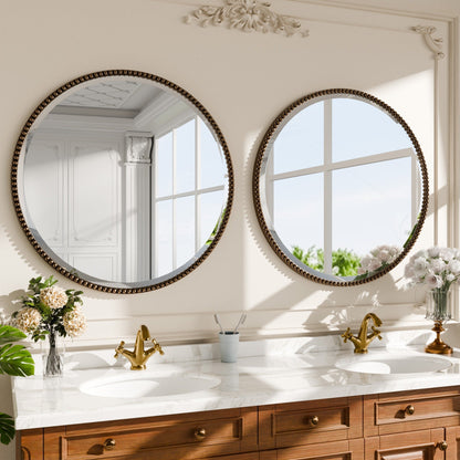 Miroir de salle de bain rond vintage avec cadre perlé