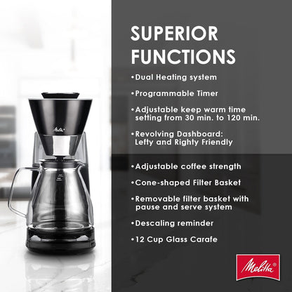 Cafetière filtre Vision Luxe 12 tasses avec tableau de bord rotatif