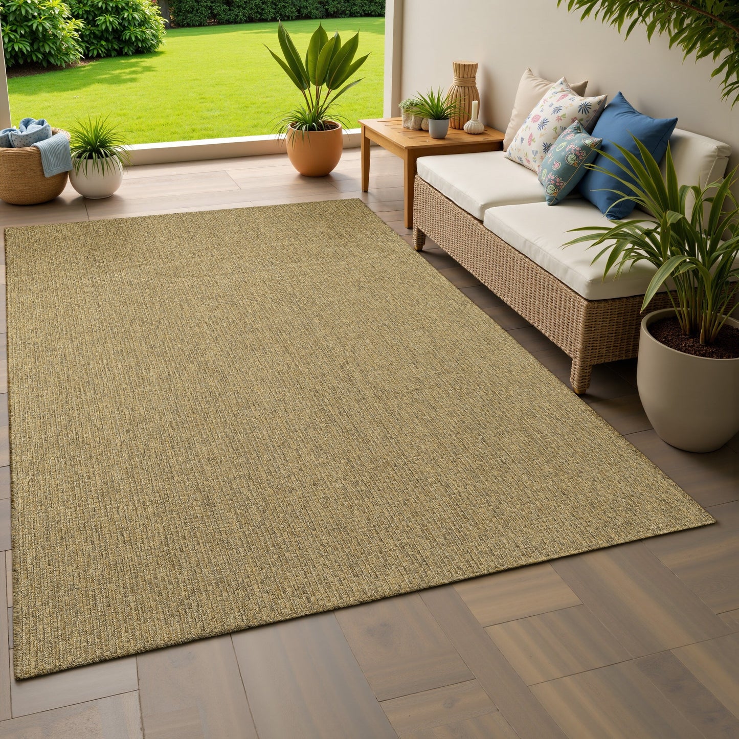 Tapis d'intérieur et d'extérieur Vista Home Kauai en tissage panier ton sur ton.