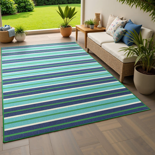 Tapis d'intérieur/extérieur à rayures bleues Vista Home Mackinac.