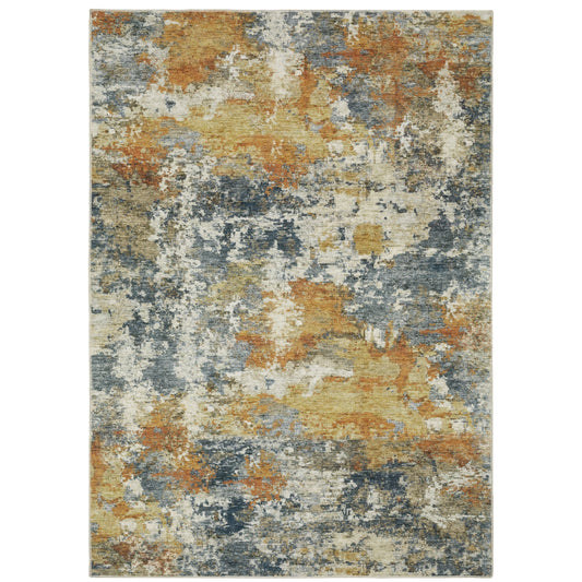 Tapis d'intérieur contemporain lavable et abstrait orange/bleu de Vista Home Marissa