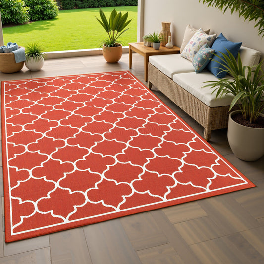 Tapis d'intérieur/extérieur en treillis blanc cassé/rouge brique Vista Home Martinique.