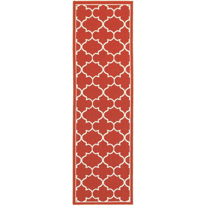 Tapis d'intérieur/extérieur en treillis blanc cassé/rouge brique Vista Home Martinique.
